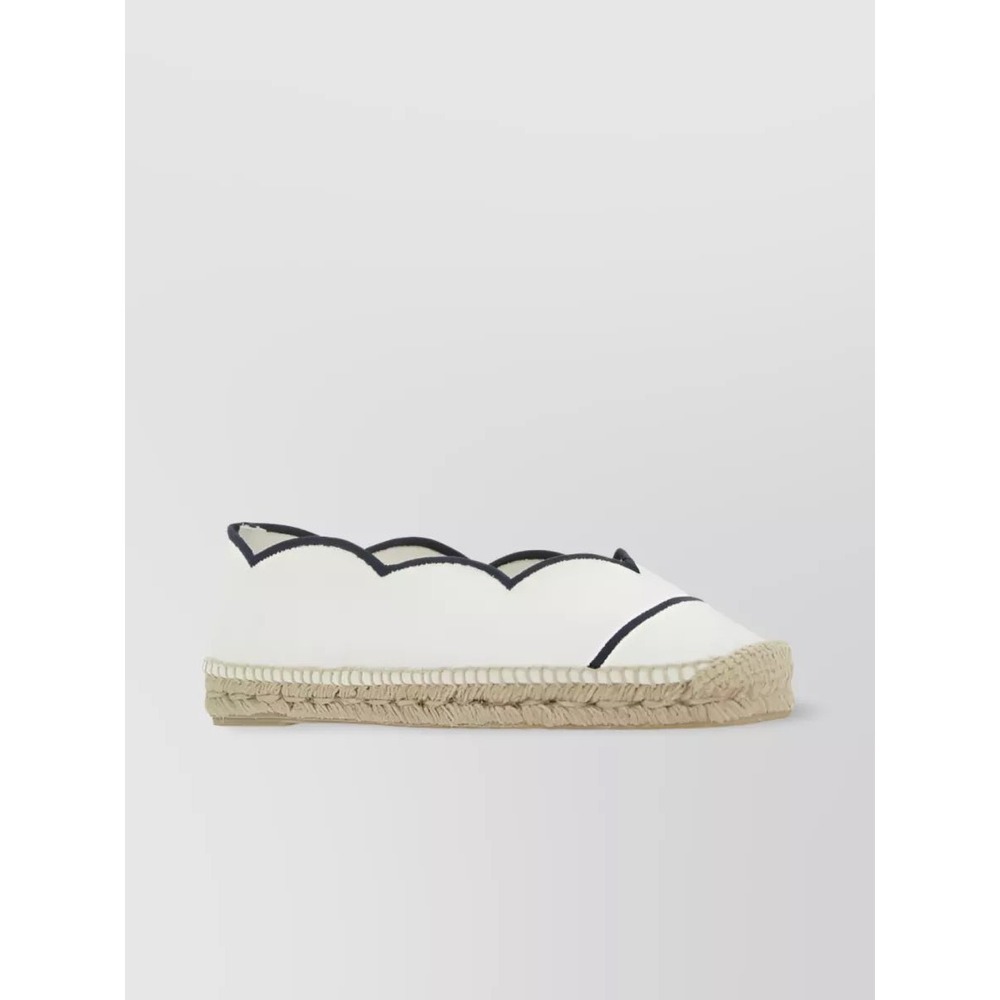 Castaner Womens Canvas Scalloped Espadrille Flats Cream Navy Blue Square Toe 36